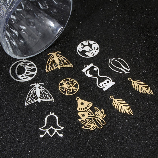 Picture of Iron Based Alloy Filigree Stamping Charms Multicolor Hollow