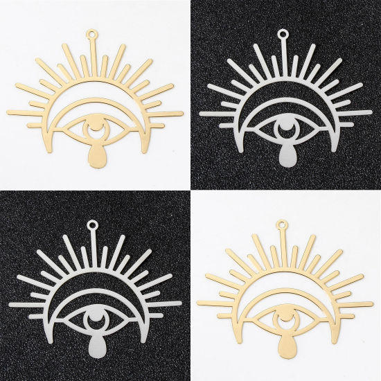 Picture of Iron Based Alloy Religious Pendants Multicolor Eye of Providence/ All-seeing Eye Filigree Stamping 5cm x 4.2cm