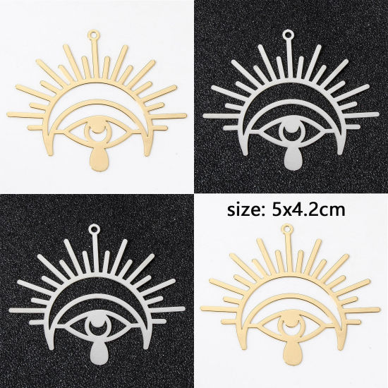 Picture of Iron Based Alloy Religious Pendants Multicolor Eye of Providence/ All-seeing Eye Filigree Stamping 5cm x 4.2cm