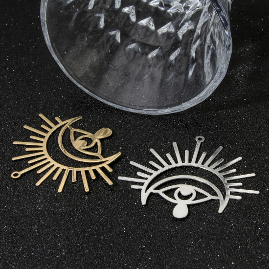 Picture of Iron Based Alloy Religious Pendants Multicolor Eye of Providence/ All-seeing Eye Filigree Stamping 5cm x 4.2cm