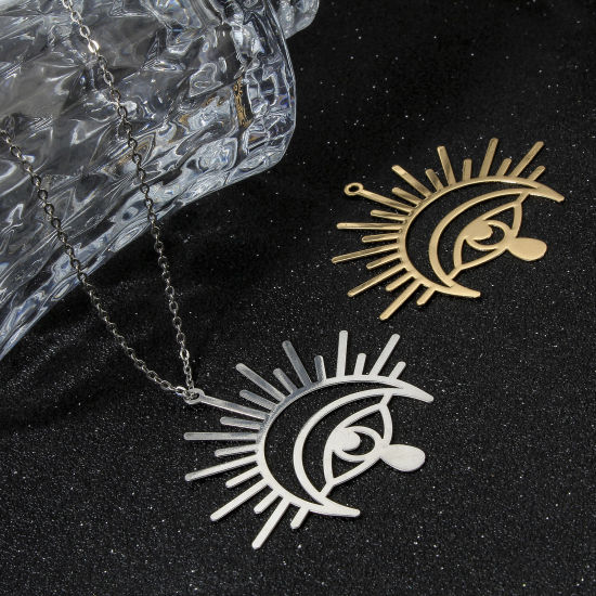 Picture of Iron Based Alloy Religious Pendants Multicolor Eye of Providence/ All-seeing Eye Filigree Stamping 5cm x 4.2cm