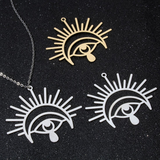 Picture of Iron Based Alloy Religious Pendants Multicolor Eye of Providence/ All-seeing Eye Filigree Stamping 5cm x 4.2cm