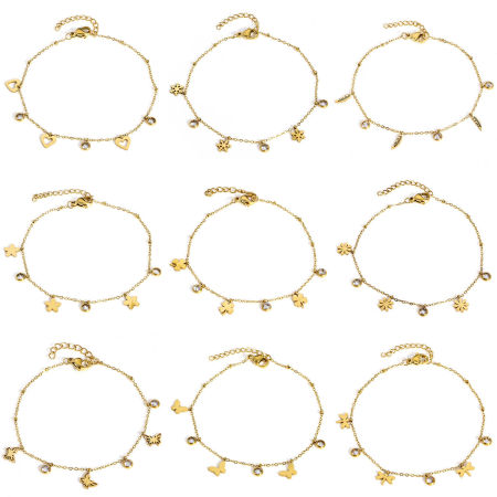 304 Stainless Steel Link Cable Chain Bracelets Gold Plated With Lobster Claw Clasp And Extender Chain 18cm(7 1/8") long