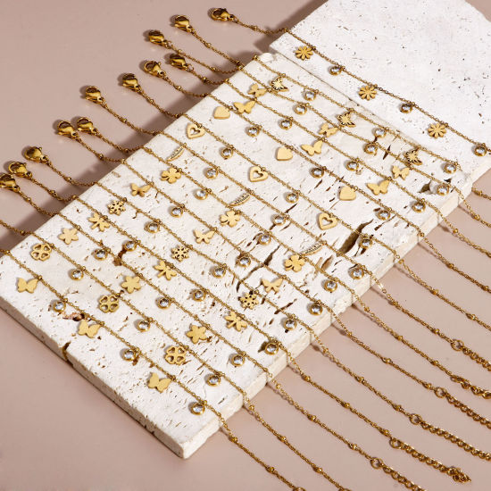 Imagen de 1 Unidad 304 Acero Inoxidable Cable Cadena Cruz Pulseras Chapado en Oro Con Broche de Langosta y Extensor Cadena 18cm longitud
