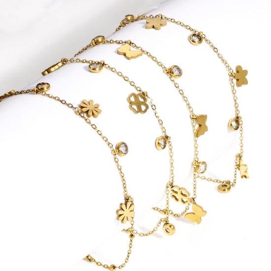 Imagen de 1 Unidad 304 Acero Inoxidable Cable Cadena Cruz Pulseras Chapado en Oro Con Broche de Langosta y Extensor Cadena 18cm longitud