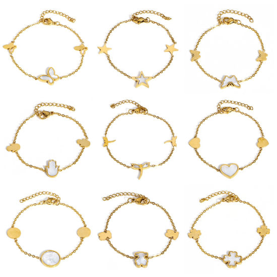 Immagine di 1 Pz 304 Acciaio Inossidabile & Conchiglia Cavo Catena Braccialetti Oro Placcato 16cm Lunghezza