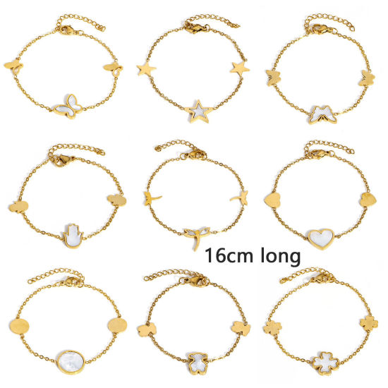 Immagine di 1 Pz 304 Acciaio Inossidabile & Conchiglia Cavo Catena Braccialetti Oro Placcato 16cm Lunghezza