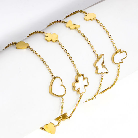 Immagine di 1 Pz 304 Acciaio Inossidabile & Conchiglia Cavo Catena Braccialetti Oro Placcato 16cm Lunghezza