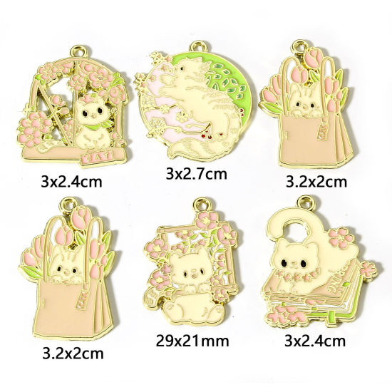 Picture of Zinc Based Alloy Pendants Gold Plated Multicolor Cat Animal Flower Enamel