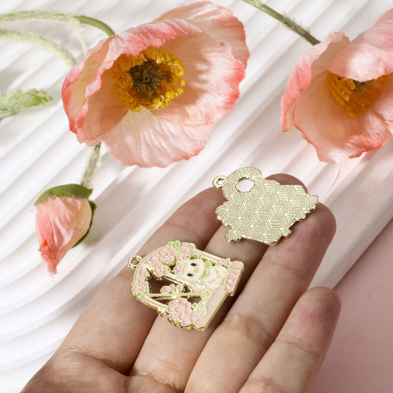 Picture of Zinc Based Alloy Pendants Gold Plated Multicolor Cat Animal Flower Enamel