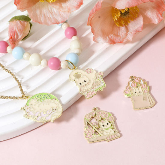 Picture of Zinc Based Alloy Pendants Gold Plated Multicolor Cat Animal Flower Enamel