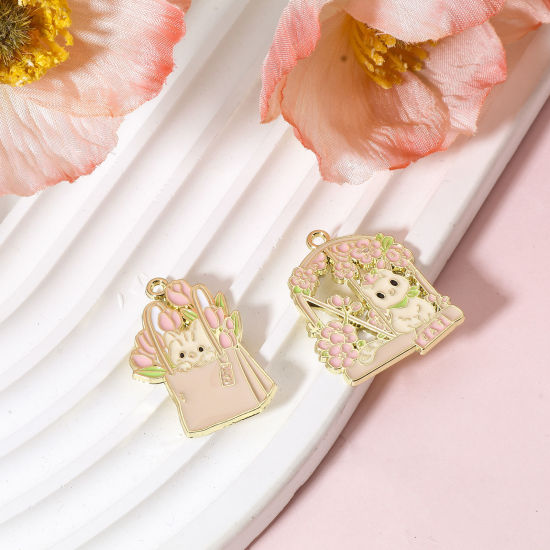 Picture of Zinc Based Alloy Pendants Gold Plated Multicolor Cat Animal Flower Enamel
