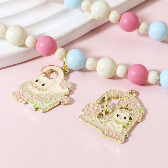 Picture of Zinc Based Alloy Pendants Gold Plated Multicolor Cat Animal Flower Enamel