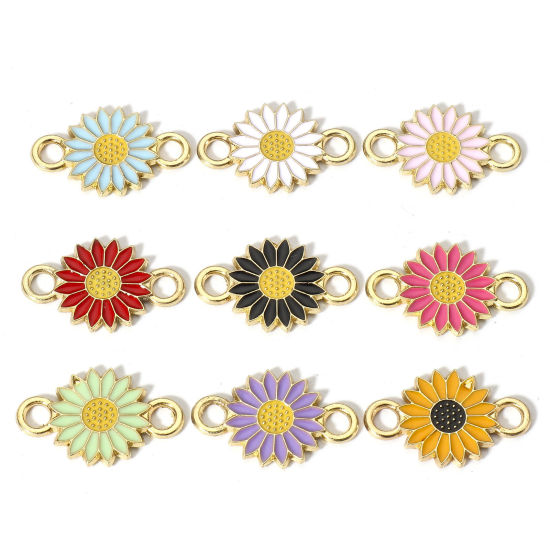 Picture of Zinc Based Alloy Connectors Charms Pendants Gold Plated Daisy Flower Enamel 21mm x 13mm