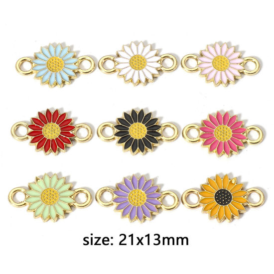 Picture of Zinc Based Alloy Connectors Charms Pendants Gold Plated Daisy Flower Enamel 21mm x 13mm