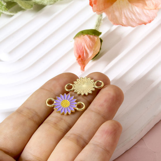 Picture of Zinc Based Alloy Connectors Charms Pendants Gold Plated Daisy Flower Enamel 21mm x 13mm