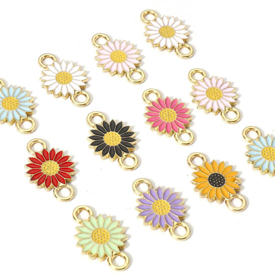 Picture of Zinc Based Alloy Connectors Charms Pendants Gold Plated Daisy Flower Enamel 21mm x 13mm