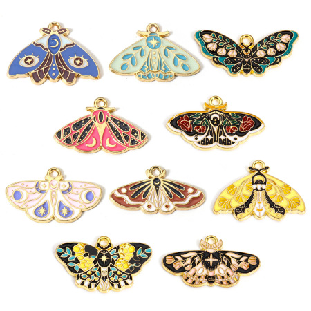 Zinc Based Alloy Insect Charms Gold Plated Multicolor Moth Sun & Moon Enamel