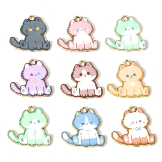 Picture of Zinc Based Alloy Charms Gold Plated Multicolor Cat Animal Enamel 20mm x 20mm