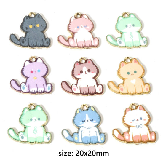 Picture of Zinc Based Alloy Charms Gold Plated Multicolor Cat Animal Enamel 20mm x 20mm