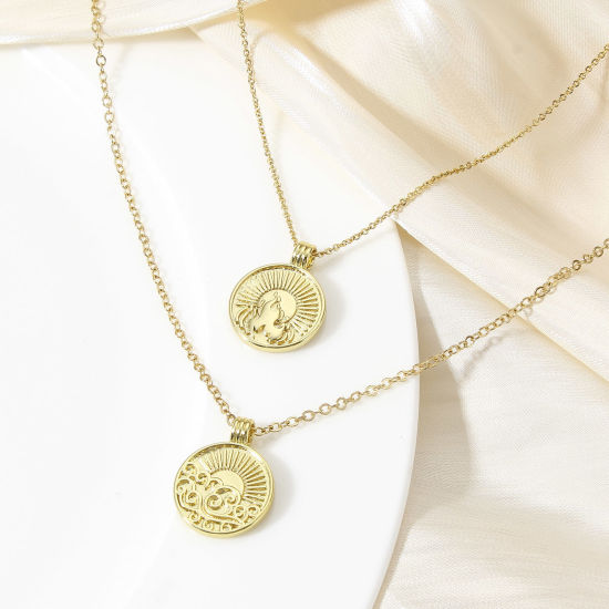 Image de 1 Pièce Breloques en Laiton Soleil Plaqué Or Véritable 18K 22.5mm x 17.5mm