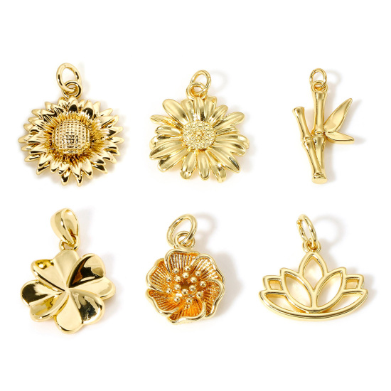 Picture of Brass Charms 18K Real Gold Plated Flower