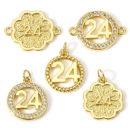 Brass Year Charms 18K Real Gold Plated Message " 24 "