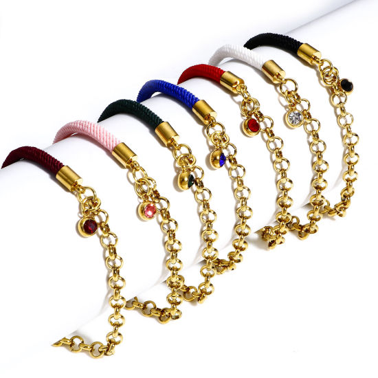 Imagen de 1 Unidad 304 Acero Inoxidable Empalme Rollo Cadena Pulseras Trenzadas Chapado en Oro Multicolor 17cm longitud
