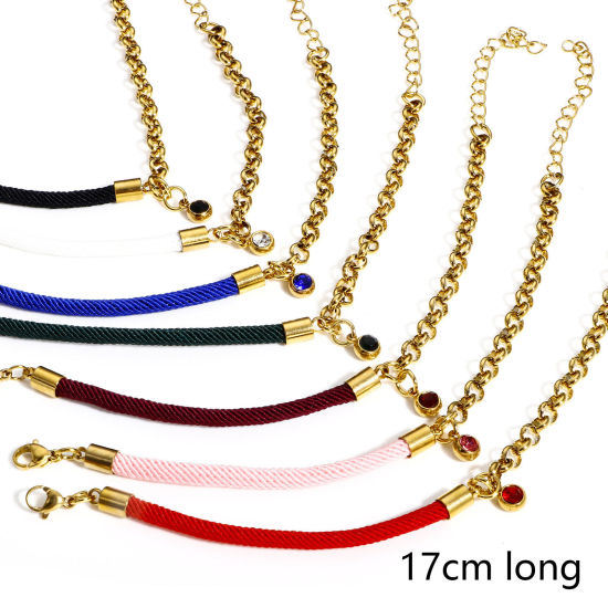 Imagen de 1 Unidad 304 Acero Inoxidable Empalme Rollo Cadena Pulseras Trenzadas Chapado en Oro Multicolor 17cm longitud