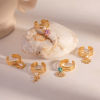 Picture of Eco-friendly Vacuum Plating Retro Stylish 18K Real Gold Plated 304 Stainless Steel & Rhinestone Open Heart Flower Rings For Women Party