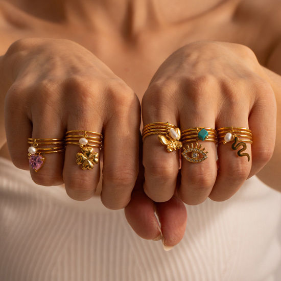 Imagen de 1 Unidad Enchapado al Vacío Ecológico Retro Elegante 18K Oro Real Chapado 304 Acero Inoxidable y Diamantes de Imitación Abierto Corazón Flor Anillos Para Mujeres Fiesta