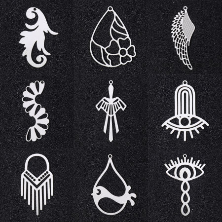 5 Pz 304 Acciaio Inossidabile Filigree Stamping Ciondoli Tono Argento Filigrana