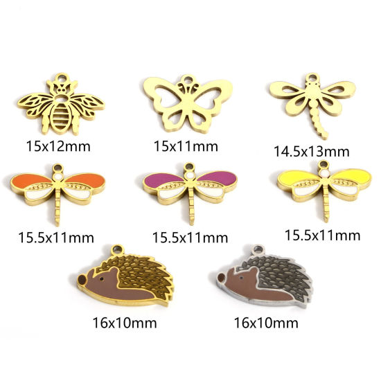 Picture of 316L Stainless Steel Insect Charms 18K Real Gold Plated Bee Animal Dragonfly Hollow