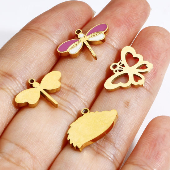 Picture of 316L Stainless Steel Insect Charms 18K Real Gold Plated Bee Animal Dragonfly Hollow