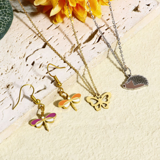 Picture of 316L Stainless Steel Insect Charms 18K Real Gold Plated Bee Animal Dragonfly Hollow