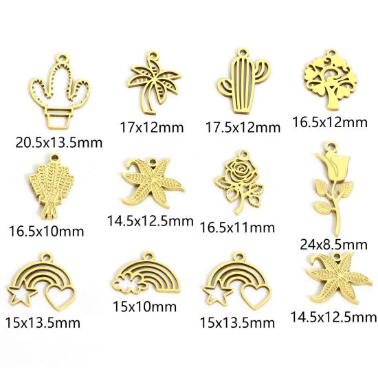 Immagine di 2 Pz 316L Acciaio inossidabile Stile Pastorale Ciondoli Cactus 18K Vero Oro Placcato Filigrana