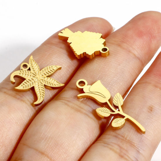 Immagine di 2 Pz 316L Acciaio inossidabile Stile Pastorale Ciondoli Cactus 18K Vero Oro Placcato Filigrana