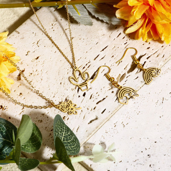 Immagine di 2 Pz 316L Acciaio inossidabile Stile Pastorale Ciondoli Cactus 18K Vero Oro Placcato Filigrana