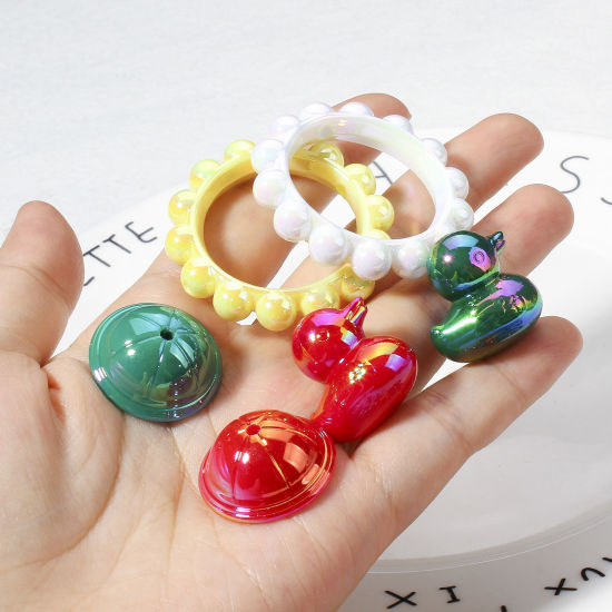Image de 10 Pcs Perles pour DIY Fabrication de Bijoux en Acrylique Couleur Mélangée Au Hasard Canard Chapeau Couleur AB