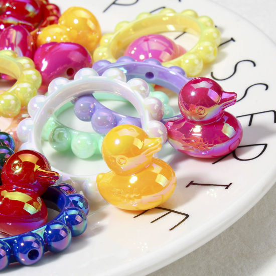 Image de 10 Pcs Perles pour DIY Fabrication de Bijoux en Acrylique Couleur Mélangée Au Hasard Canard Chapeau Couleur AB