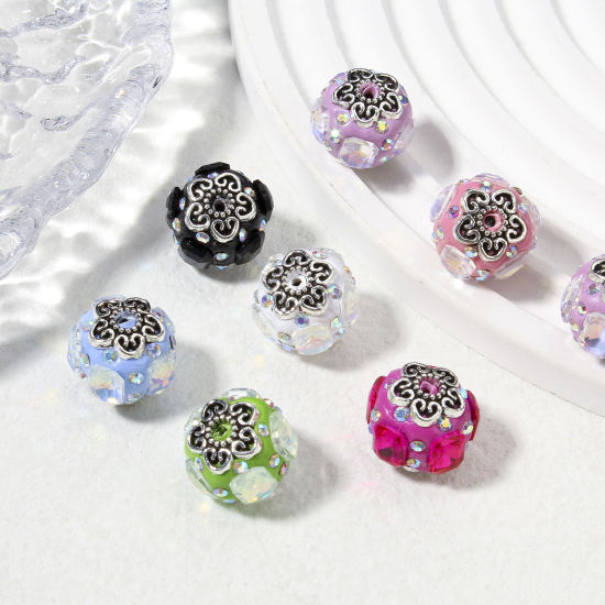 Picture of Polymer Clay Beads For DIY Jewelry Making Ball Multicolor AB Color Rhinestone About 17mm Dia, Hole: Approx 1.8mm