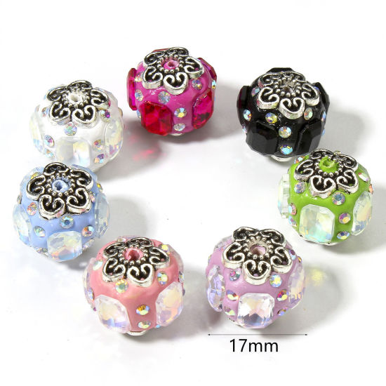 Picture of Polymer Clay Beads For DIY Jewelry Making Ball Multicolor AB Color Rhinestone About 17mm Dia, Hole: Approx 1.8mm