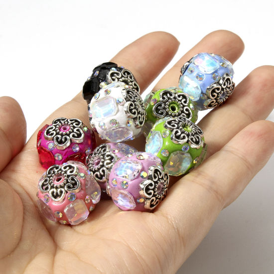Picture of Polymer Clay Beads For DIY Jewelry Making Ball Multicolor AB Color Rhinestone About 17mm Dia, Hole: Approx 1.8mm