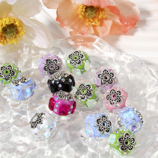 Picture of Polymer Clay Beads For DIY Jewelry Making Ball Multicolor AB Color Rhinestone About 17mm Dia, Hole: Approx 1.8mm