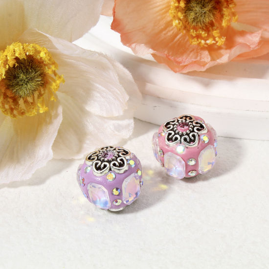Picture of Polymer Clay Beads For DIY Jewelry Making Ball Multicolor AB Color Rhinestone About 17mm Dia, Hole: Approx 1.8mm