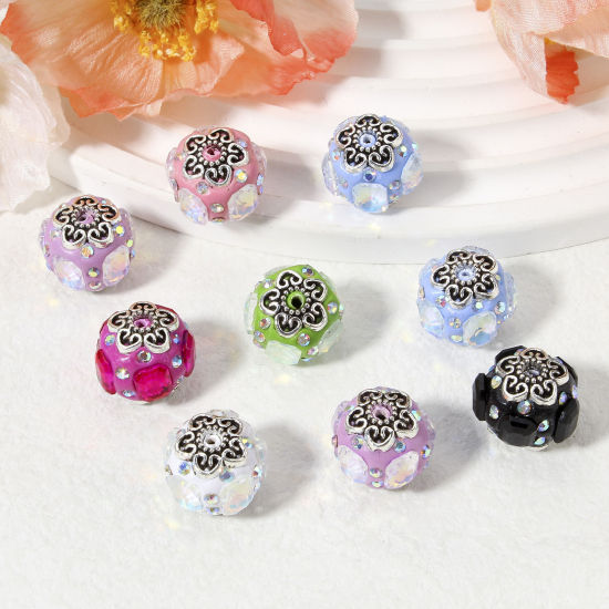 Picture of Polymer Clay Beads For DIY Jewelry Making Ball Multicolor AB Color Rhinestone About 17mm Dia, Hole: Approx 1.8mm