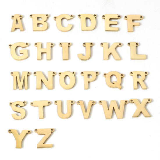 Picture of 304 Stainless Steel Connectors Charms Pendants Gold Plated Capital Alphabet/ Letter Message " A-Z "