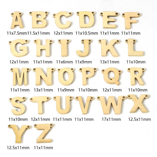 Picture of 304 Stainless Steel Connectors Charms Pendants Gold Plated Capital Alphabet/ Letter Message " A-Z "