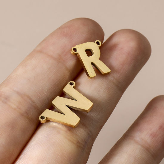 Picture of 304 Stainless Steel Connectors Charms Pendants Gold Plated Capital Alphabet/ Letter Message " A-Z "
