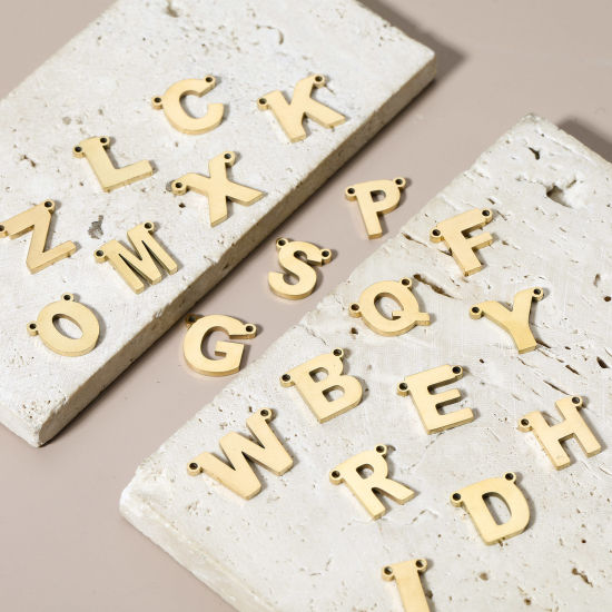 Picture of 304 Stainless Steel Connectors Charms Pendants Gold Plated Capital Alphabet/ Letter Message " A-Z "